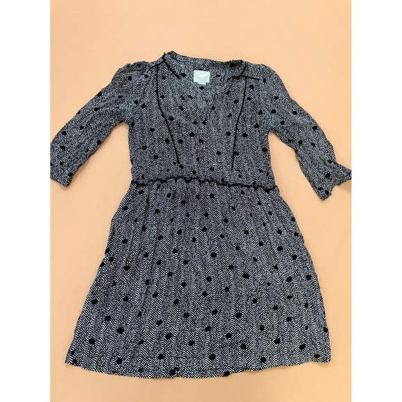 Maeve Anthropologie Mini Dress Black White Print 3/4 Sleeve Casual XS Tassel‎ - Picture 1 of 10
